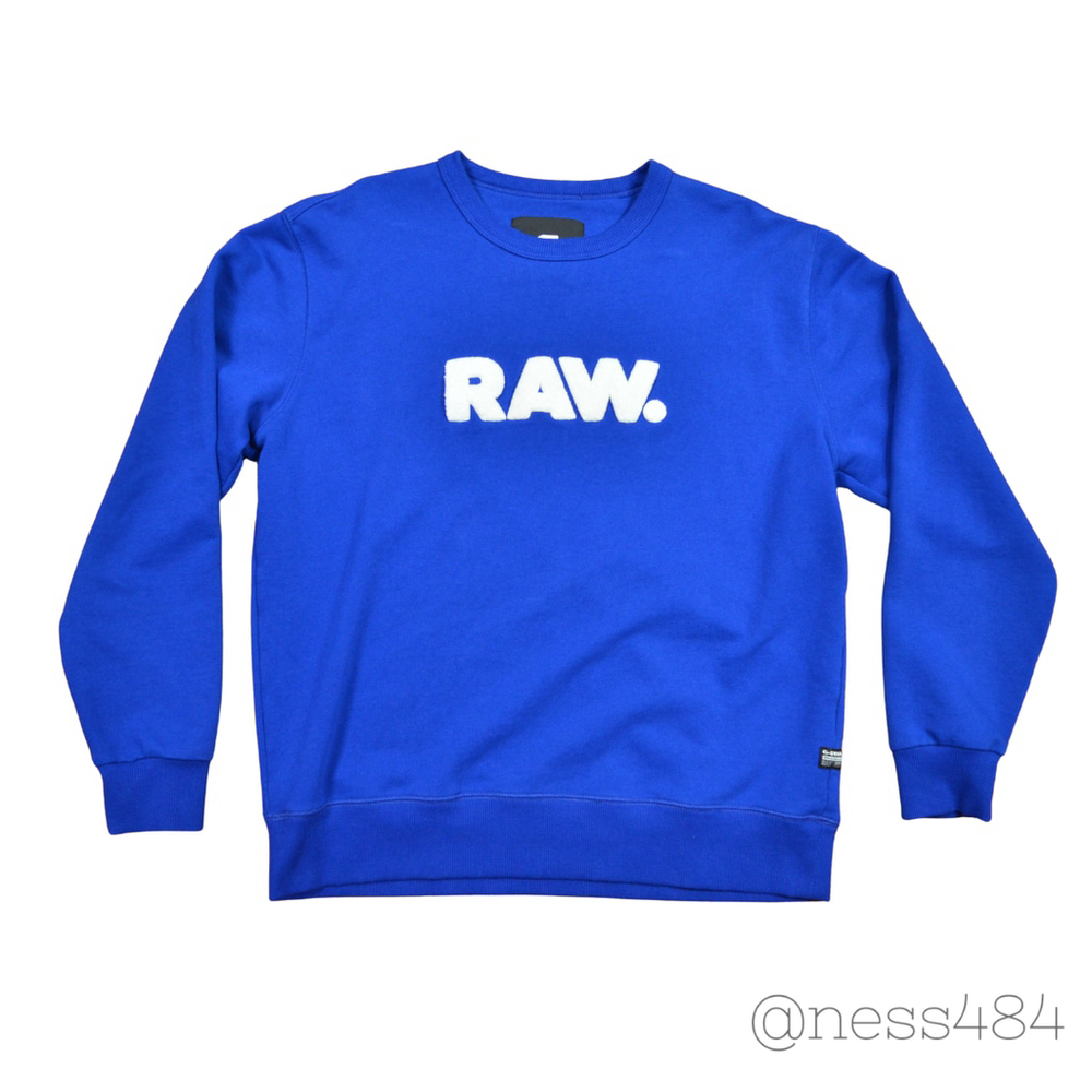 G Star Raw Men Blue Crewneck Sweatshirt‎ Long Sleeve Graphic Print Logo Size L